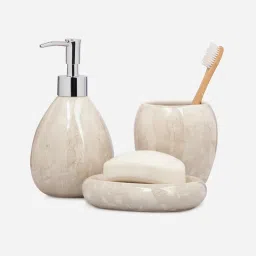 OBSESSIONS Set Of 3 Cream Ceramic Bathroom Set image 2