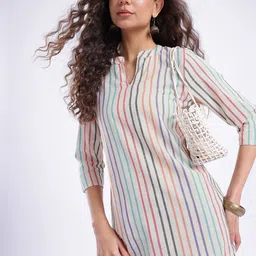 Anouk Rustic Mandarin Collar Striped Straight Kurti-picture-12