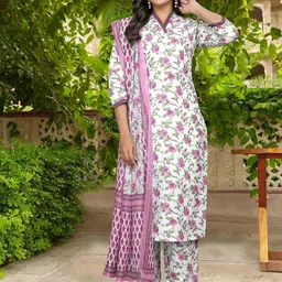 HERE&NOW Women Printed Regular Kurta with Salwar & Dupatta image 5