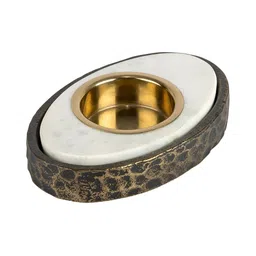 IAAH White & Gold-Toned Aluminum & Marble Candle Holder image 3