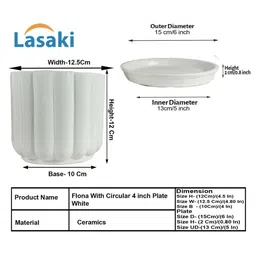 LASAKI Flona White Ceramic Handmade Planter With Plate image 2