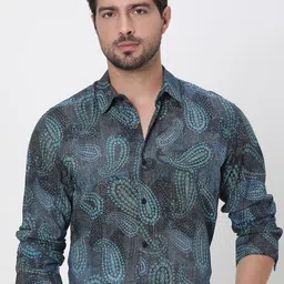 Mufti Men Spread Collar Ethnic Motifs Printed Slim Fit Casual Shirt-image-40