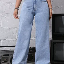 Glossia Women Comfort Straight Fit High-Rise Light Fade Acid Wash Stretchable Jeans-image-73