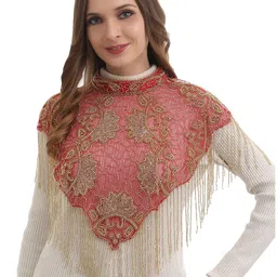 JEDCO Embroidered Self Design Round Neck Short Sleeves Waterfall Shrug-picture-11