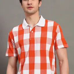 GET GOLF Men Checked Polo Collar Monochrome T-shirt image 1