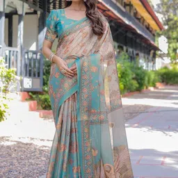 MAHARANI COUTURE Floral Printed Pure Linen Saree With Unstiched Blouse image 3