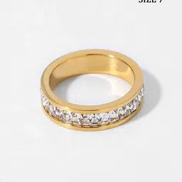 TEULRIP Gold-Plated Cubic Zirconia-Studded Anti Tarnish Finger Ring image 4