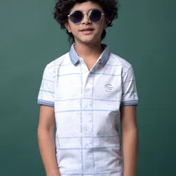 Crimsoune Club Boys Checked Printed Polo Collar Applique Short Sleeves T-shirt-picture-40