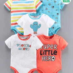 Babyoye Bio-Wash Cotton Short Sleeves Onesies Multiprint Pack of 5 - Multicolour-picture-14