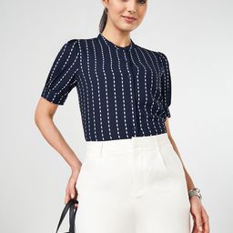 Annabelle by Pantaloons Women Geometric Mandarin Collar Puff Sleeve Casual Top-picture-12