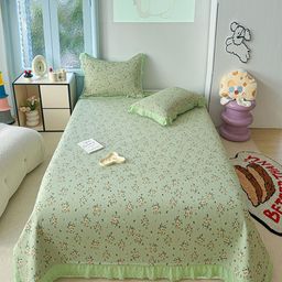 JC HOME Green & Yellow Floral Printed 162 TC Double King Bed Cover With Pillow Covers-picture-13