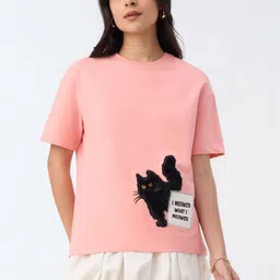 The Souled Store Women Printed Drop-Shoulder Sleeves T-shirt-image-87