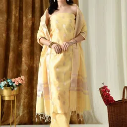 THE WEAVERS SHOP BY RAAVI Chanderi Unstitched Dress Material-picture-42