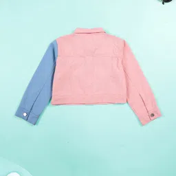 KiddoPanti Girls Colourblocked Lightweight Crop Denim Jacket image 2