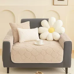 DREAM CARE Beige & Beige 3 Piece Sofa Cover With Arms-picture-11