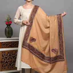 Exotic India Pure Wool Shawl With Thread Embroidered Border Paisley & Corner From Amritsar image 3