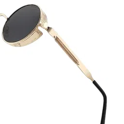SPADEACES Unisex Round Sunglasses with UV Protected Sunglasses Steampunk Gold Black-60 image 3