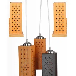 SOMIL Brown & Grey 3 Pieces Textured Wooden Rectangle Shaped Wall & Ceiling Lamps-picture-37