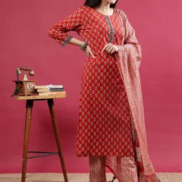 Polyglot Women Printed Regular Kurta with Salwar & With Dupatta image 5