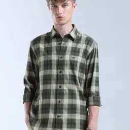 Flying Machine Checked Spread Collar Pure Cotton Casual Shirt-image-90