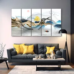 The Castle Decor White & Blue 5 Piece Wood Other Wall Paintings-image-74