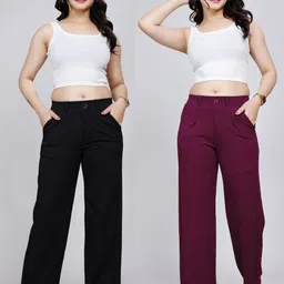 NU CLOTHS Women Pack of 2 Original Mid-Rise Pleated Trousers-picture-24