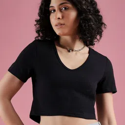 Mayra Women Solid V-Neck Cotton T-shirt image 1