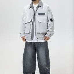 HERE&NOW Men Colourblocked Polyester Longline Denim Jacket with Patchwork-picture-35