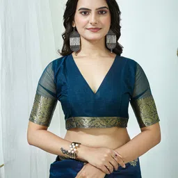 V3 FASHION STUDIO Ethnic Motifs Woven Design Zari Banarasi Saree with Blouse Piece image 5