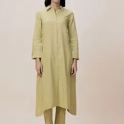 BARARA ETHNIC Shirt Collar Linen Kurta With Trousers-image-5