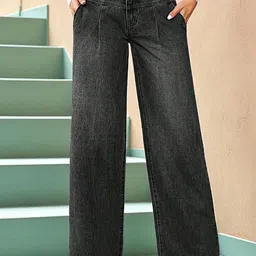 Glossia Women Comfort Straight Fit Mid-Rise Light Fade Acid Wash Stretchable Jeans-image-2