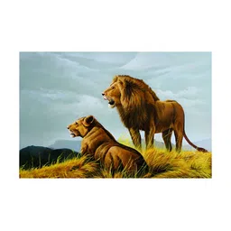 Inephos Brown And Green Birds And Animals Printed Lions Wildlife Canvas Wall Art-image-26