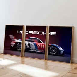 WALLLANE Set of 3 Multicoloured Wooden Sports Car Framed Posters image 3