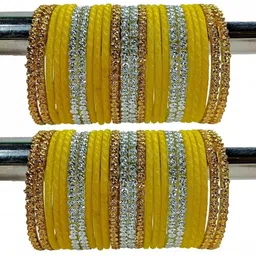 AMSHA Set Of 40 Yellow Glass Artificial Stones & Beads Bangle-image-99