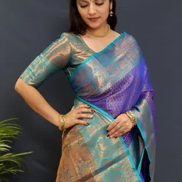 SILKWEAR Ethnic Motifs Zari Silk Cotton Kanjeevaram Saree-picture-19
