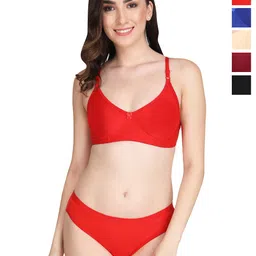 Liigne Pack Of 5 Everyday Non Padded Bra Pure Cotton Lingerie Set-VCNPBPC5764-30B-image-17