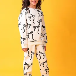 Anthrilo Girls Bow Printed Long Sleeves Sweatshirt With Joggers image 2