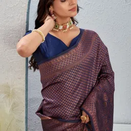 HERE&NOW Ethnic Motifs Woven Design Zari Banarasi Saree With Blouse Piece-picture-17
