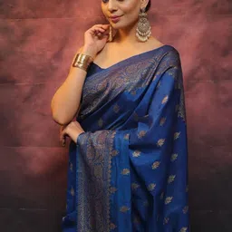 SP TEXTILE CLOTHES Woven Design Zari Silk Blend Handloom Saree image 4