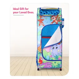 Babyhug 4 Shelved Almirah With Wheels Jungle Baby Print - Blue image 4