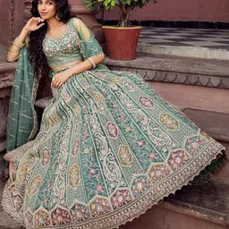 panchhi Embroidered Sequinned Semi-Stitched Lehenga & Unstitched Blouse With Dupatta image 3