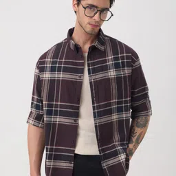 The Souled Store Men Relaxed Fit Tartan Checked Spread Collar Cotton Casual Shirt-picture-22