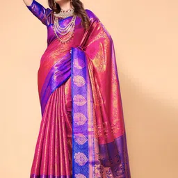 AKSH FASHION Woven Design Zari Banarasi Saree-image-25