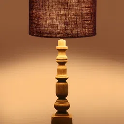 Aura Brown Wood Traditional Cylindrical Shaped Table Lamp image 3