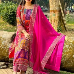 BAESD Women Printed Regular Mirror Work Kurta with Palazzos & With Dupatta image 3