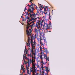 House of Kaftan Floral Printed Kaftan Top With Skirt image 3