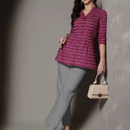 HERE&NOW Ethnic Motifs Printed Pure Cotton A-Line Kurti image 3