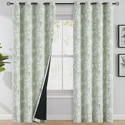 BFAM Green & White Printed Thermal Insulated 2 Pieces Door Black Out Eyelet Curtains-picture-18
