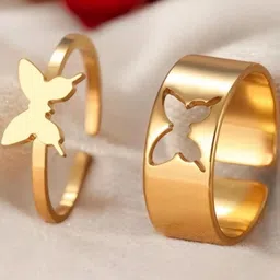 Vembley Women Gold-Plated Butterfly Couple Matching Wrap Finger Ring image 2