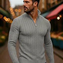 TYSORT Men Woollen Pullover with Zip Detail image 3
